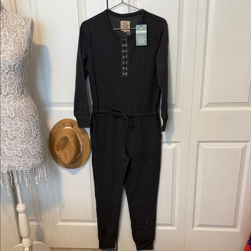 Chaser Grey Long Sleeve Hook and Eye Henley Jumpsuit Recycled blend S